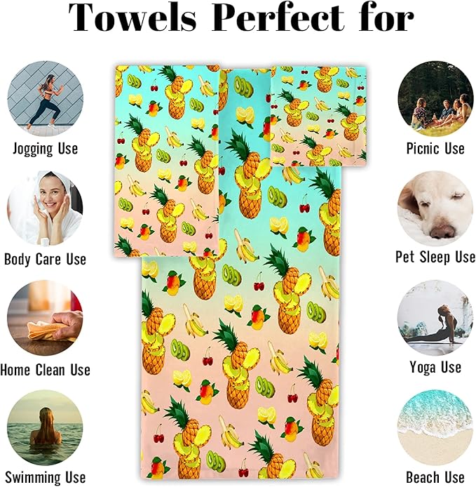 Gaming 3 Piece Towel Bathroom Sets, 1 Bath Towel, 1 Washcloth, 1 Hand Towel, Cotton Fast Dry Soft Absorbent Towel Set for Home Kitchen Family (Summer Fruits)