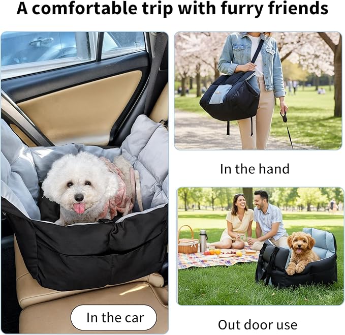 Dog Car Seat for Small Dogs: Puppy Car Seats Bed Waterproof with Safety Leash - Pet Carseat Doggy Carrier with Storage Pockets,Washable,Black