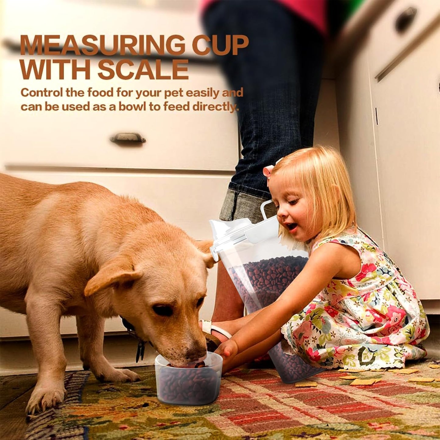 Dog Food Storage Container, 5-7 Lbs Airtight Pet Food Container, Cat food Container Dispenser with Portable Handle, Pouring Spout and Measuring Cup for Dogs Cats 2Pack White/6Qt