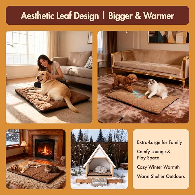 Dog Heating Pad (31"x20") - Waterproof Electric Heated Mat & Pet Bed for Indoor and Outdoor Use, Chew Resistant Cord, Machine Washable Cover with Wheat Pattern Quilting, for Cats and Pets
