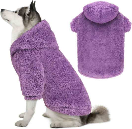 Fuzzy Dog Sweaters for Large Dogs Dog Hoodie Soft Double-Sided Plush Fleece Pet Sweater Pet Clothes Coats Hoodie Sherpa Hooded Sweatshirt(Purple-XL)