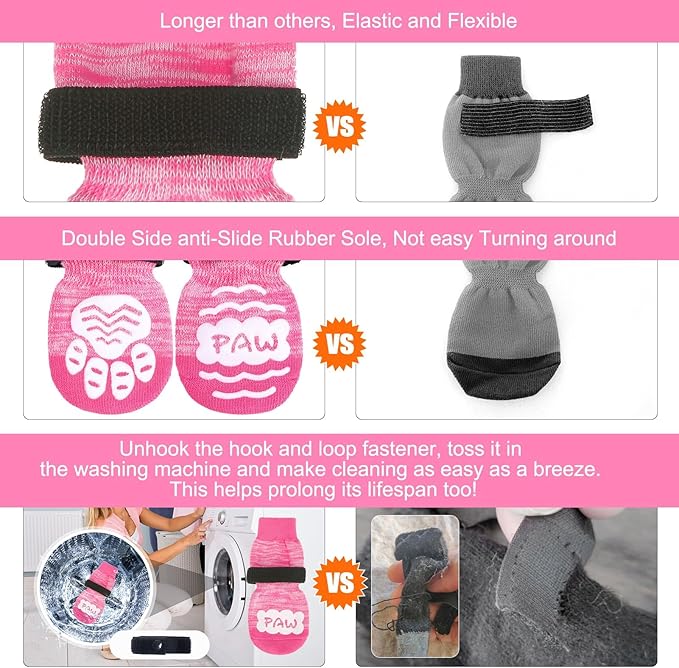 BEAUTYZOO Anti Slip Dog Socks for Small Medium Large Dogs with Grips Straps on Hardwood Floor Protection Wear, Traction Control 3 Pairs Double Side Paw Protector to Prevent Licking for Girl or Boy
