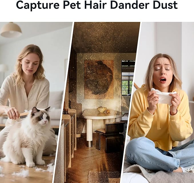 Pet Air Purifiers with HEPA Filter, Home Air Purifier with Replaceable Pre-Filter for Pet Hair, 360° Air Outlet for Large Bedroom, Dorm, Living Room