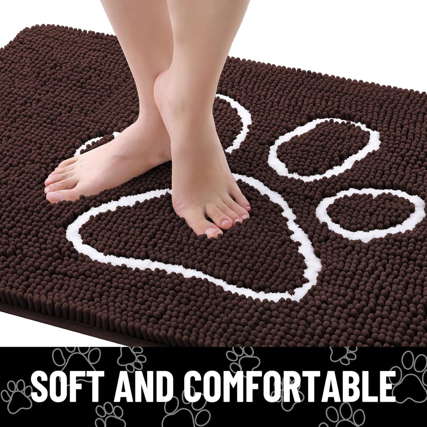 Smiry Dog Door Mat for Muddy Paws, Absorbent Dirt Trapper Non Slip Quick Dry Washable Chenille Mat for Mud Dogs, Entry Rug for Indoor and Outdoor (40x32 Inches, Brown and White)