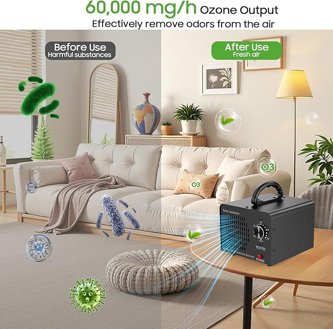 Ozone Generator Machine 160,000mg/h, High Capacity Ozone Odor Eliminator Removal Air Purifier for Home Car Pet & Basement Odor, Suitable for Spaces up to 7,000 Square Feet, Black
