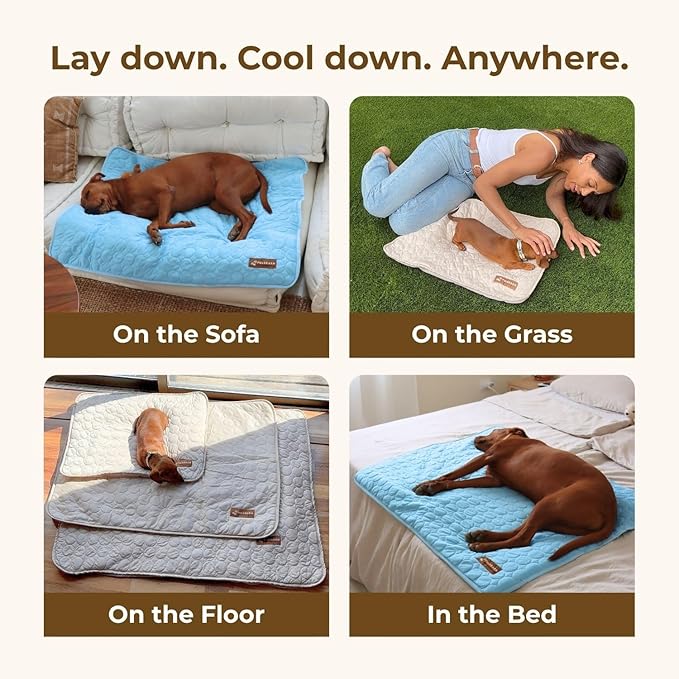 Pelsbarn Dog Cooling Mat- Ice Silk Summer Comfort, Self Cooling, Non-Slip Dog Pad, Durable & Washable, Mat for Large Dogs 25"" x 37"", Support Shelter Dogs with Every Purchase (Blue)