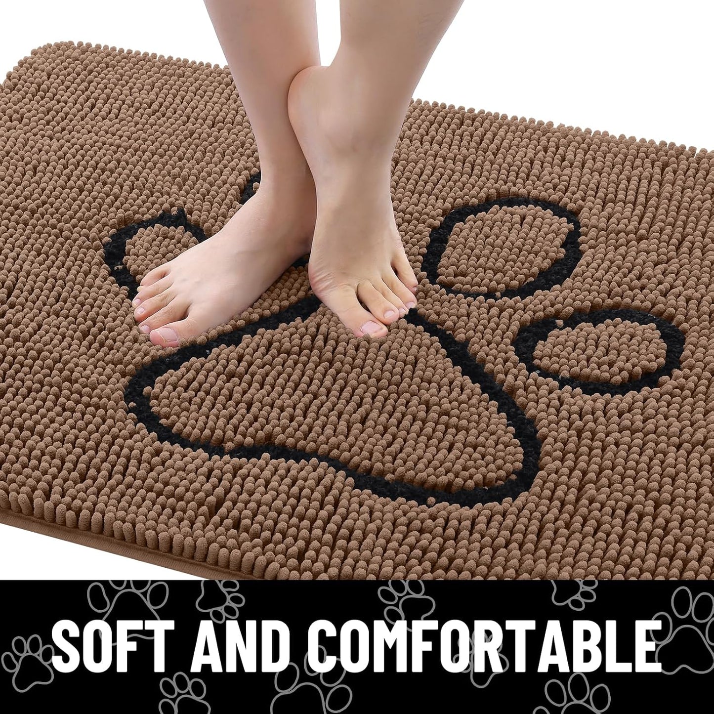 Smiry Dog Door Mat for Muddy Paws, Absorbent Dirt Trapper Non Slip Quick Dry Washable Chenille Mat for Mud Dogs, Entry Rug for Indoor and Outdoor (30x20 Inches, Coffee)