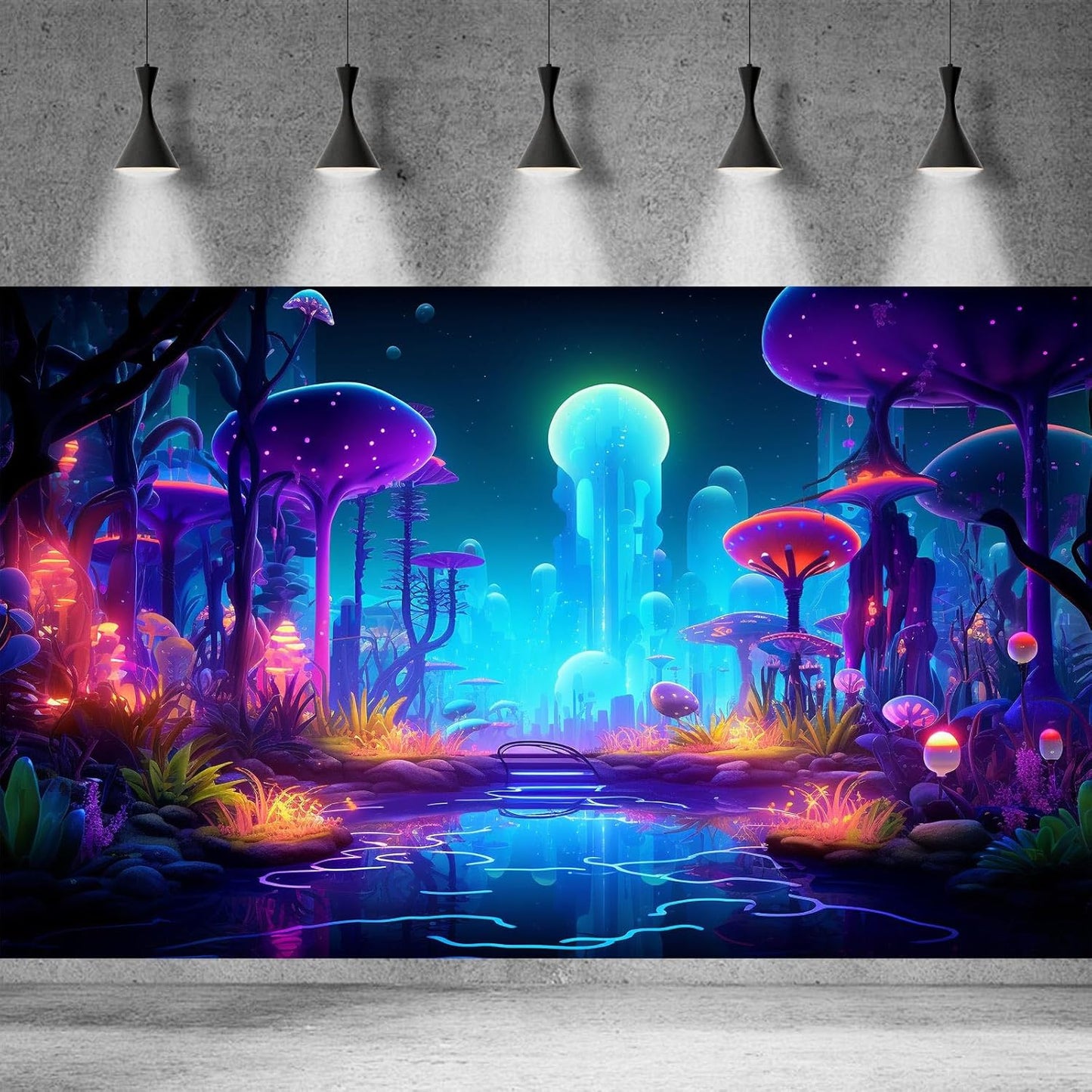 Fantasy Forest Aquarium Background Mysterious Plants Abstract Mushrooms Cartoon Style Forest Terrarium Backdrop Tranquil Stream Fish Tank Background Wallpaper Poster Decor Vinyl 48x20in
