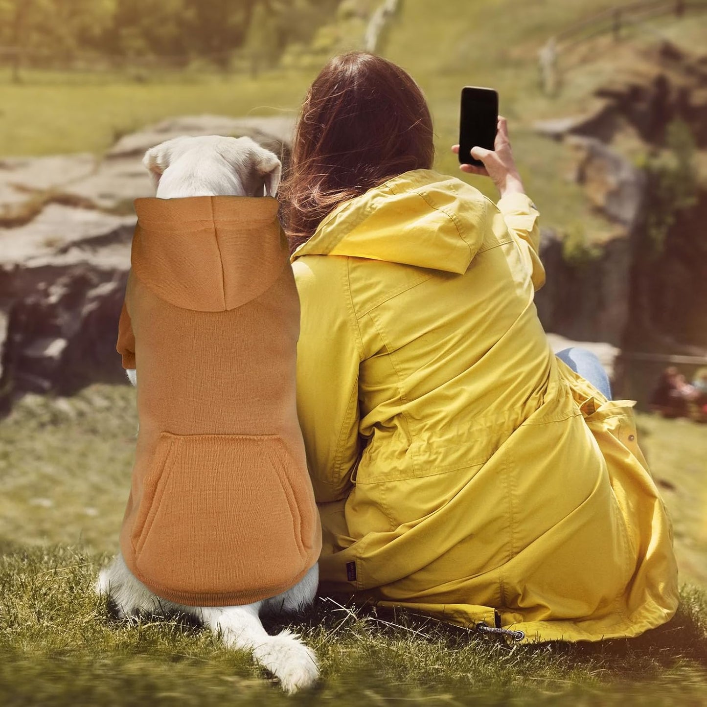 Dog Sweaters for Large Dogs Dog Hoodie Solid Soft Brushed Fleece Clothes Sweatshirt with Pocket(Coffee-L)