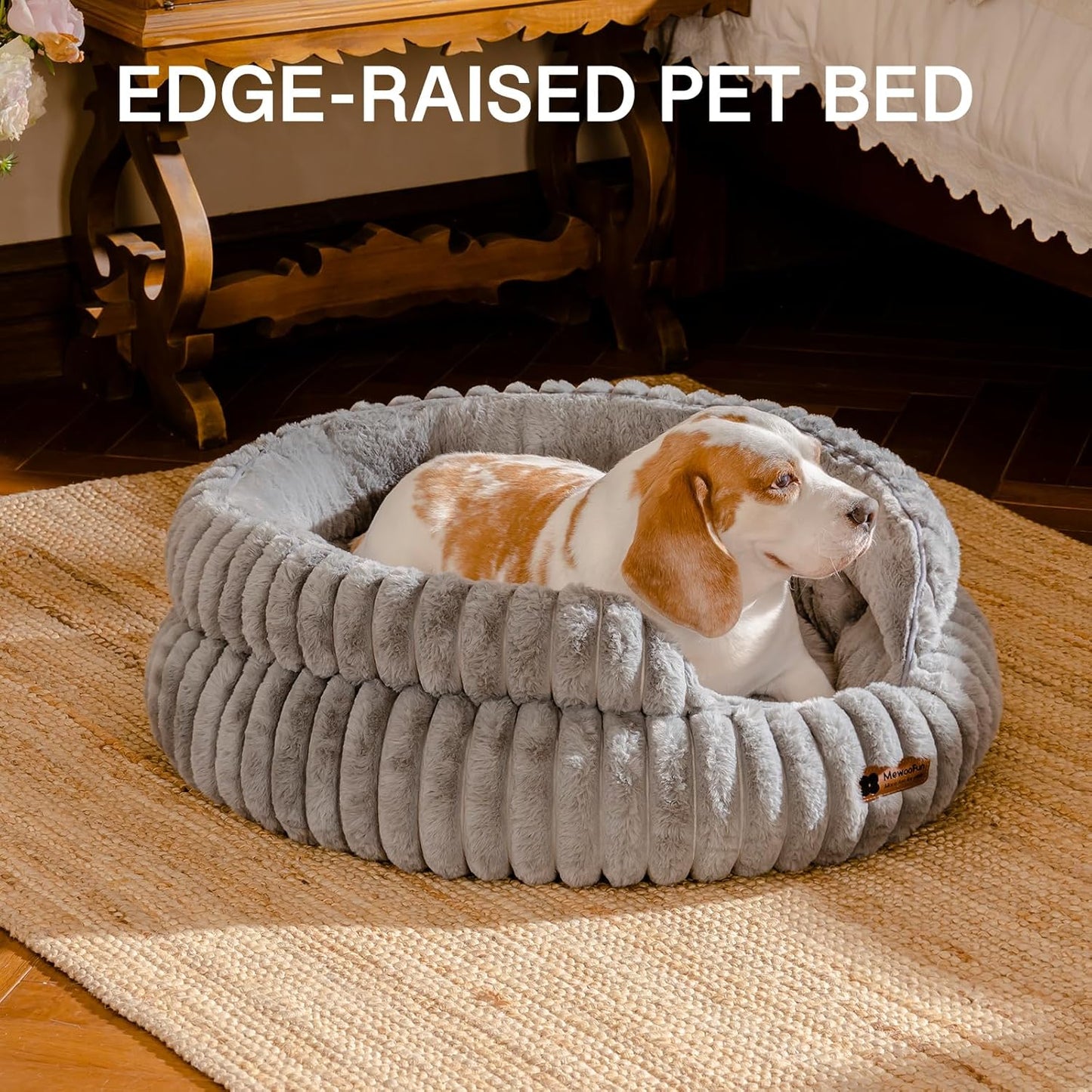 MEWOOFUN Dog Bed for Medium Dogs, Washable Large Cat Beds for Indoor Cats, Donut Pet Bed for Dogs and Cats with Anti-Slip Bottom (Grey, 27"x27"x10")