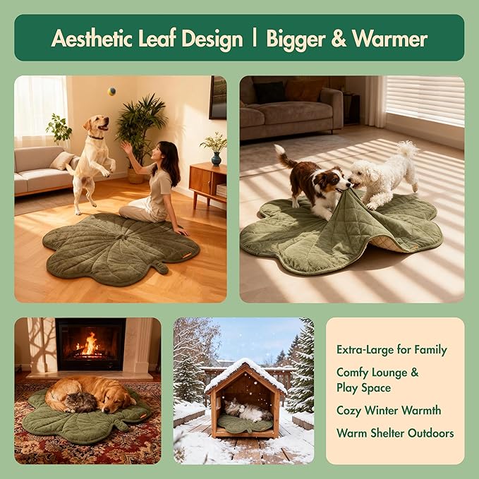 Extra Large Dog Heating Pad Waterproof Electric Heated Pet Beds for Indoor Outdoor, Adjustable Temperature, Washable Green Clover Shaped Cat Heating Pad Non Slip Bottom(47"X36")
