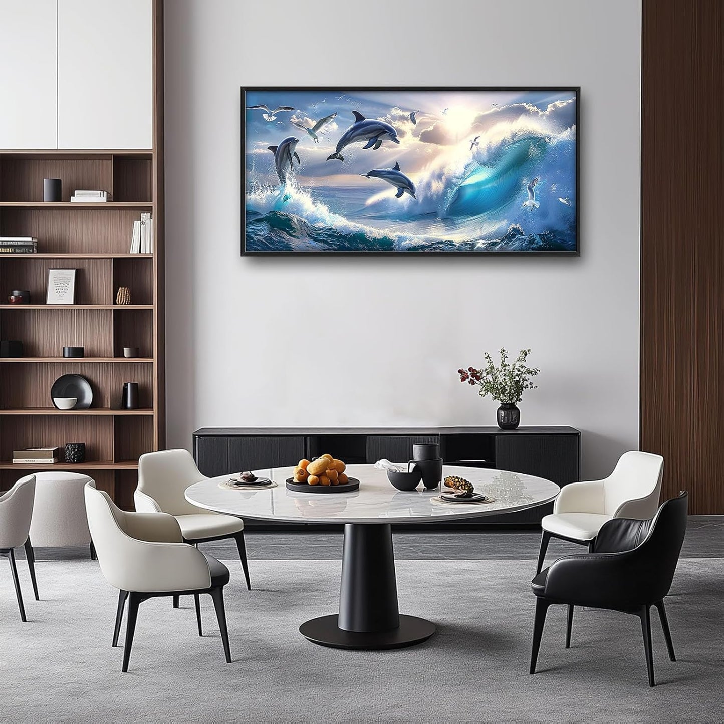 Dolphin Seagull Large Wall Art Sea Ocean Waves Sunrise Pictures Wall Decor Nautical Coastal Canvas Print Painting Artwork for Bathroom Living Room Bedroom 60L" x 30W"