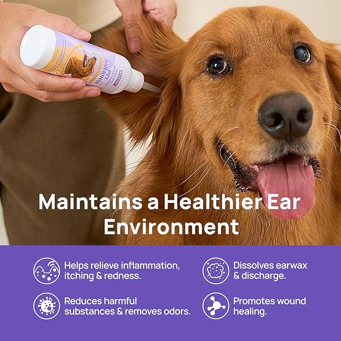 HICC PET Dog Ear Cleaner Solution Vet-Recommended Dog Ear Infection Treatment to Soothe Itchy & Inflamed Ear Drops for Dogs & Cats to Gently Removes Debris, Wax Buildup, Odor - 4 fl oz