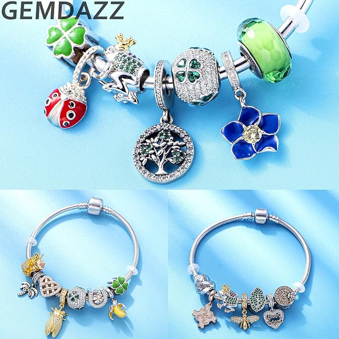 GEMDAZZ Animal Theme Charms in 925 Sterling Silver, Cute 3D Polar Bear, Frog, Cicada, Ladybug, Bee, Dragonfly Beads fit European Women Bracelet, Gift for Birthday/Christmas/Friends/Mom/Lover