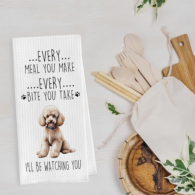 Funny Poodle Dish Towels Set - Poodle Gifts Decorative Waffle Weave Kitchen Towels, Poodle Gifts Hand Tea Towels, Poodle Gifts for Women (16×24 Inches, Set of 2)