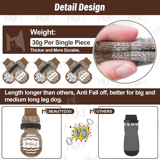 BEAUTYZOO Anti Slip Dog Socks for Small Medium Large Dogs with Grips Straps on Hardwood Floor Protection Wear, Traction Control 3 Pairs Double Side Paw Protector to Prevent Licking for Girl or Boy