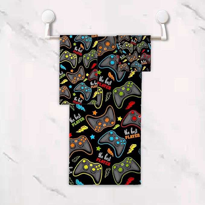 Gaming 3 Piece Towel Bathroom Sets, 1 Bath Towel, 1 Washcloth, 1 Hand Towel, Cotton Fast Dry Soft Absorbent Towel Set for Home Kitchen Family