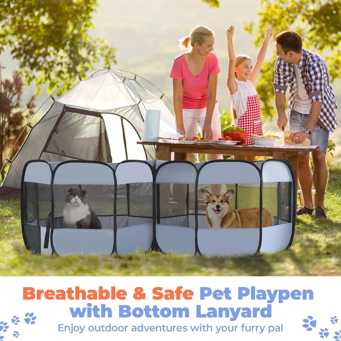 2-in-1 Dog Playpen, Pop Up Cat Puppy Pet Playpen, Indoor Outdoor Cats Enclosed, Cat Tent Crate Cage Kennel, Portable Playpen for Kitten and Small Animals(No Divider, Unified Space)