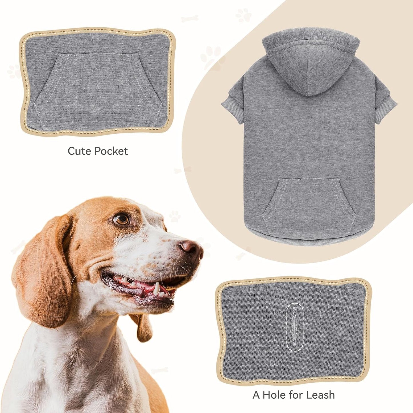 Dog Sweaters for Small Dogs Dog Hoodie Dog Sweater Solid Soft Brushed Fleece Dog Clothes Dog Hoodie Sweatshirt with Pocket(Grey-S)