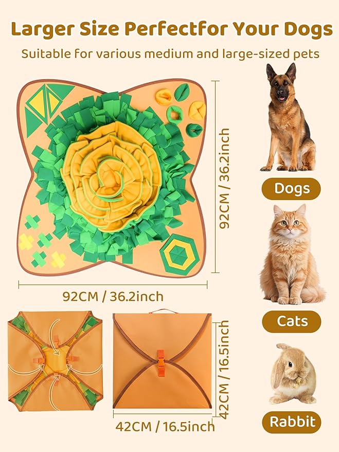 Pet Snuffle Mat for Dogs Large Breed 36'' X 36''- Interactive Dog Toys for Boredom - Slow Feeder - Sniff mat - Enrichment Toys- Mental Stimulation- Slow Feed- Washable & Foldable