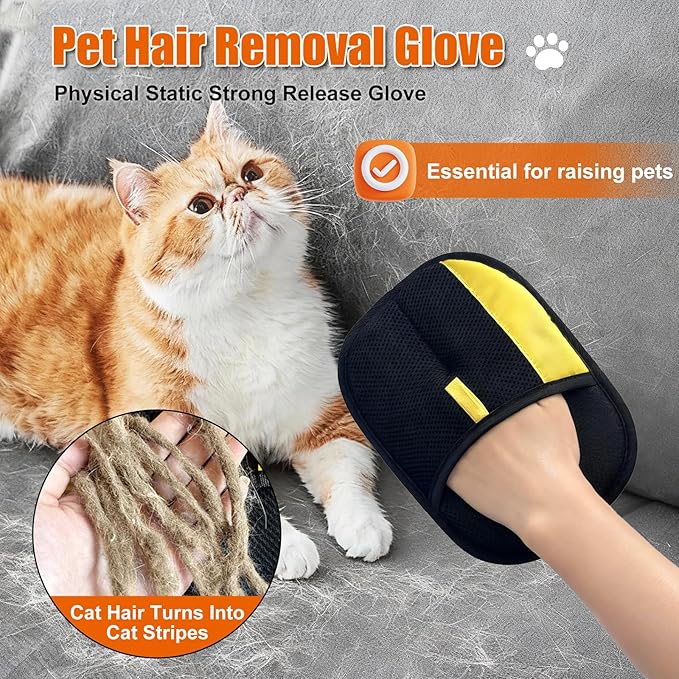 Upgraded Pet Hair Removal Glove: Reusable Deshedding Grooming Tool Cats & Dogs - Efficient Electrostatic Remover for Couch Carpet Car Seats & Bedding - Dual Directional Bristles for Gentle Cleaning