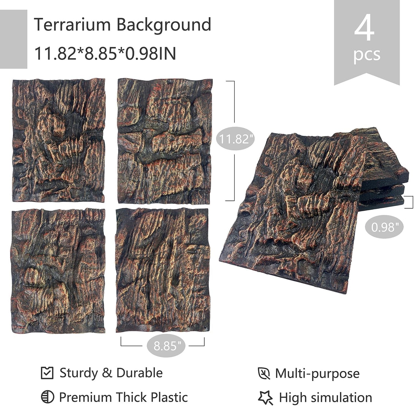 4pcs Rock Terrarium Background,3D Reptile Tank Background Board,Amphibian Stereo Backdrop Wall,Lizard Snake Gecko Spider Chameleon Turtle Fish pet silo Background Decorative Panel