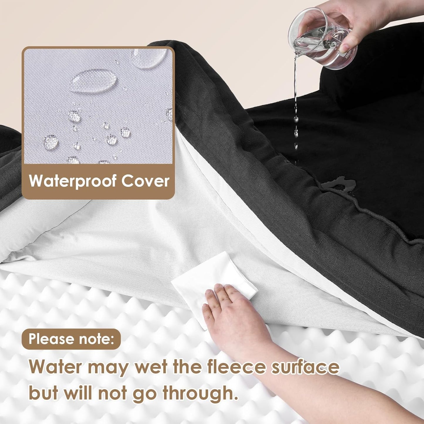 EHEYCIGA Orthopedic Dog Bed for Medium Dogs, Waterproof Memory Foam Medium Dog Beds with Sides, Non-Slip Bottom and Egg-Crate Foam Pet Couch Bed with Washable Removable Cover, Black