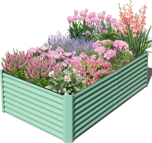 Domi Raised Garden Beds Outdoor, 8x4x2ft Thickening Tall Metal Rectangular Deep Root Box Planter for Vegetables, Flowers, Herbs, and Succulents 2" Deep w/ 456 Gallon Capacity - Green