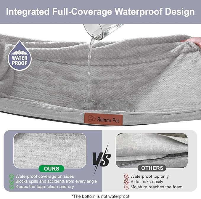 Orthopedic Dog Beds for Large Dogs, Memory Foam Dog Beds Large Sized Dogs, Washable Removable Cover, Nonskid Bottom, Waterproof, for Indoor, Outdoor, Crate ＆ Car Use, 41x27x6 Inches, Light Grey