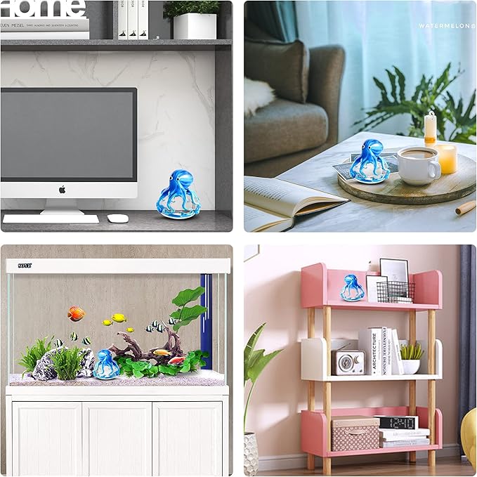 EUSTUMA Hand Blown Glass Octopus Figurine Ornament,Sea Animal Ornament for Fish Tank Aquarium,Sea Animals Collection for Birthday Gift,Glass Office Paperweight for Desk.