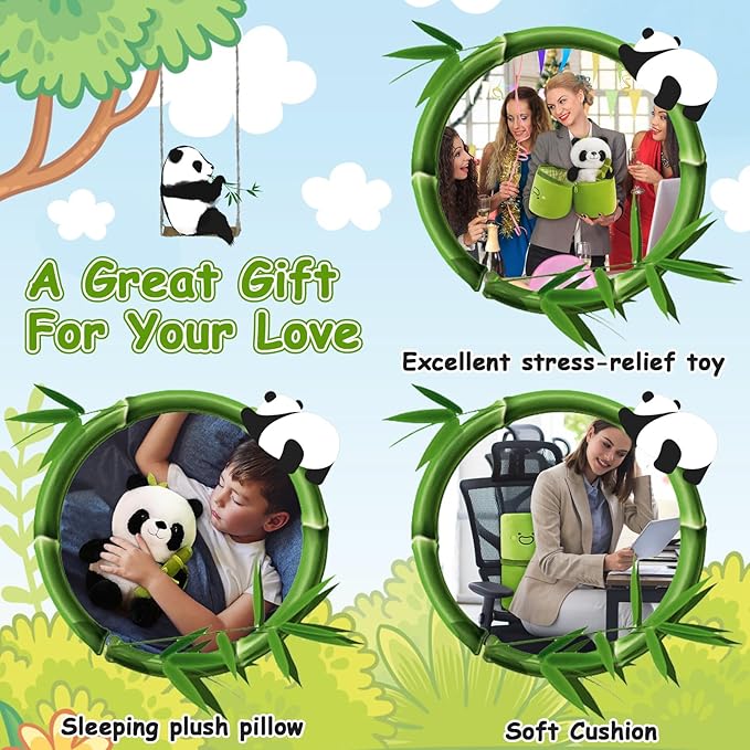 Emoin Panda Stuffed Animals Panda Bamboo Plush Toy 11.8 Inch Bamboo Tube Panda Stuffed Panda Bear Plushies Panda Doll Gifts for Boys Girls