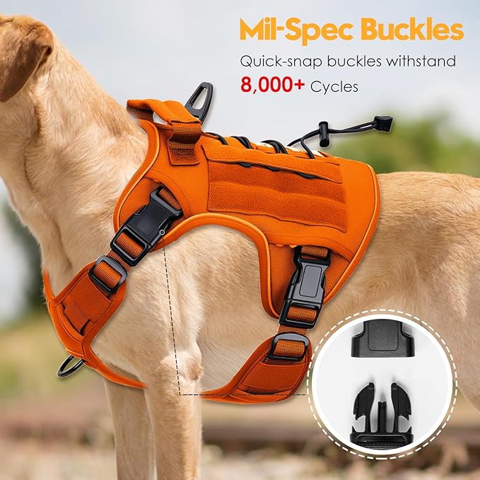 Heavy-Duty Tactical Dog Harness for Large Dogs, No Pull Adjustable Reflective Pet Vest with Molle System, K9 Military-Grade Control for Service Training, Outdoor & 10+ Breeds, Orange, X-Large