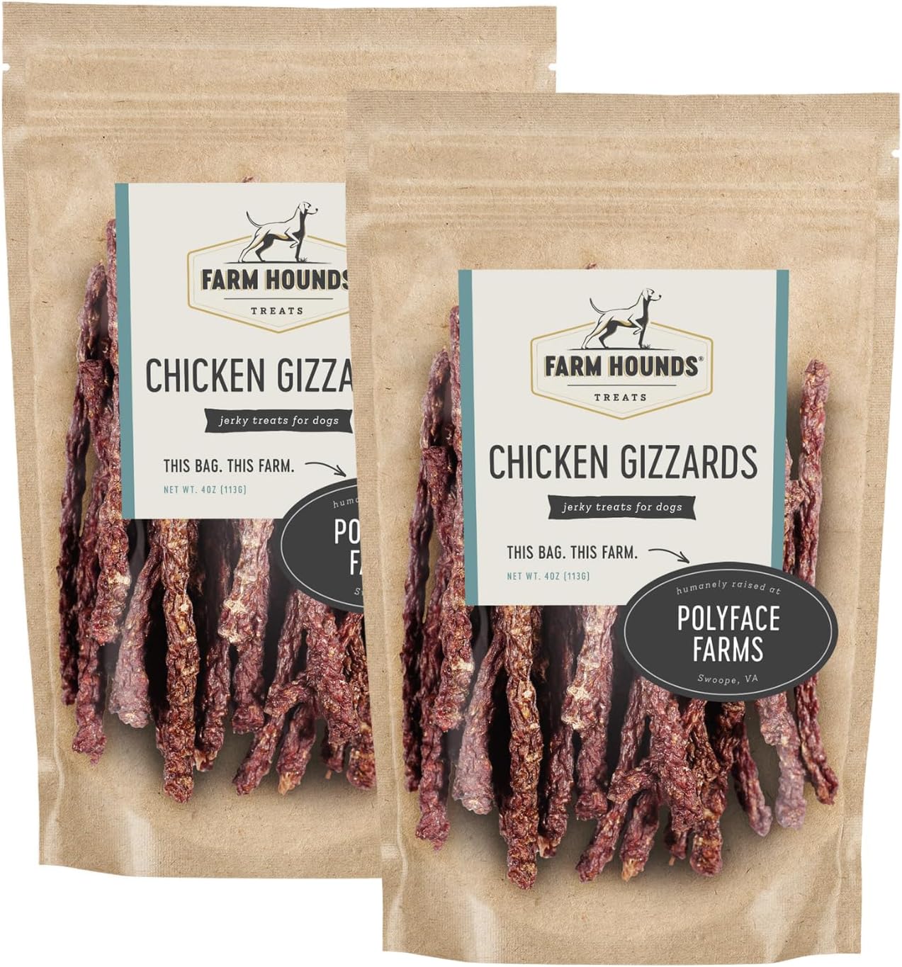 Farm Hounds - Chicken Gizzards - Premium Natural Jerky for Dogs -100% Humanely Raised Chicken - Break-to-Size - Great for Training & Treats - No Added Fillers - Made in USA - 4oz -2 Pack
