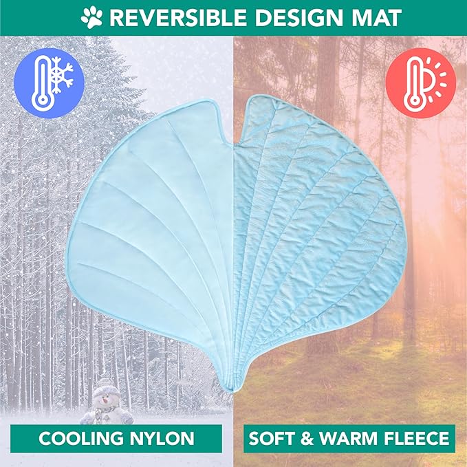 PetAmi Dog Cooling Mat, Ginkgo Leaf Shape, Reversible Cooling Nylon Blanket Soft Fleece Pet Pad for Dogs Cats, Summer All Season Use Q-Max>0.3, Large 55x59 in, Light Blue