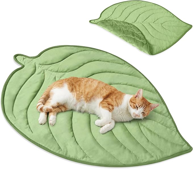 PetAmi Dog Cooling Mat, Leaf Shape, Reversible Cooling Nylon Blanket Soft Fleece Pet Pad for Dogs Cats, Summer All Season Use Q-Max>0.3, Small 32x39 in, Sage Green
