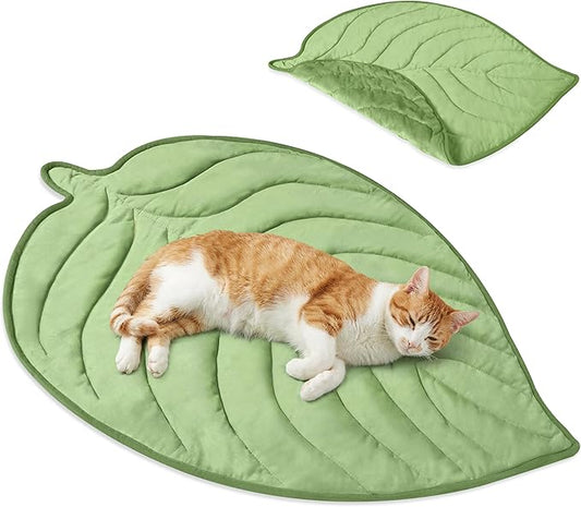PetAmi Dog Cooling Mat, Leaf Shape, Reversible Cooling Nylon Blanket Soft Fleece Pet Pad for Dogs Cats, Summer All Season Use Q-Max>0.3, Small 32x39 in, Sage Green