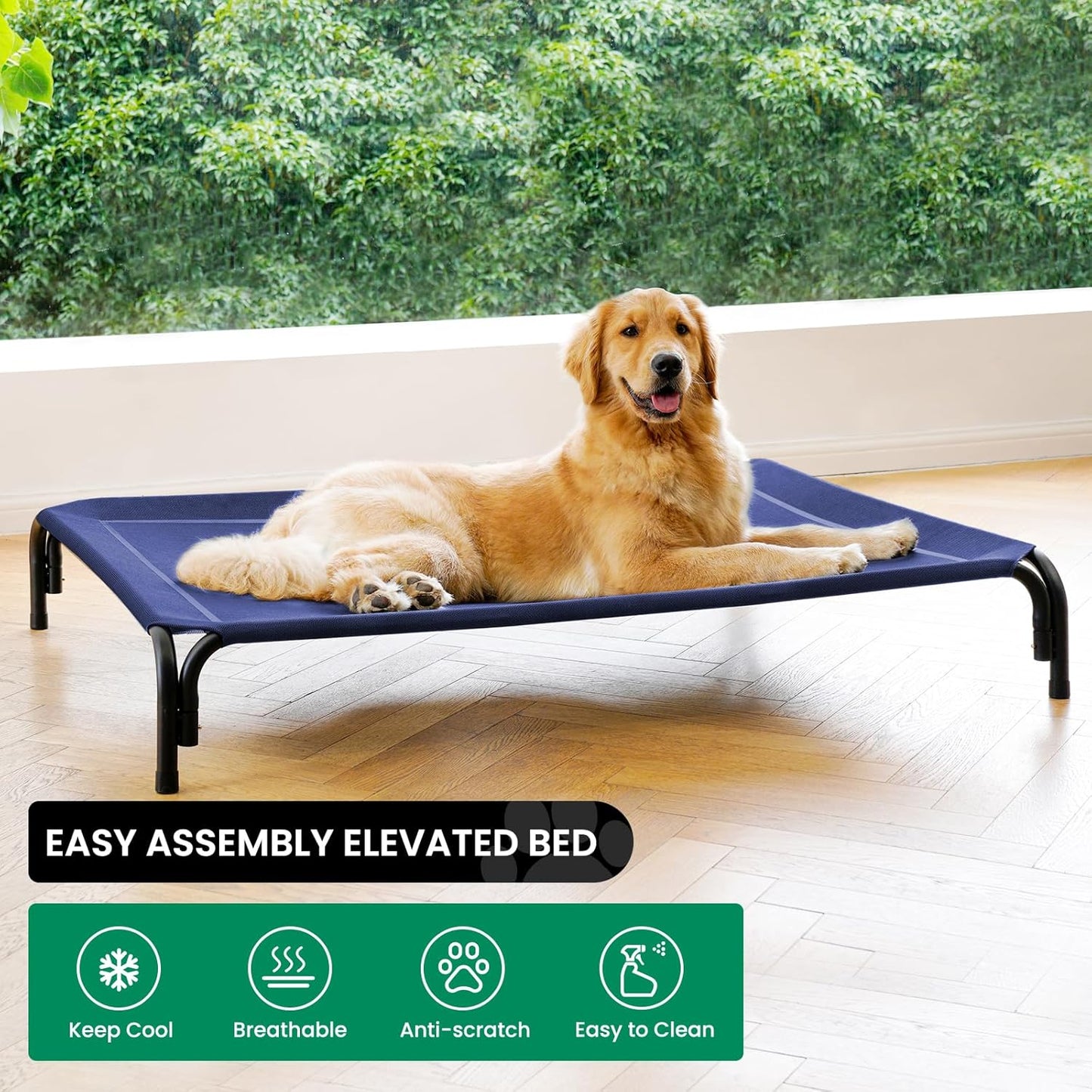 Elevated Dog Bed Raised Outdoor Dog Cot for Extra Large Dogs, Installation Requires No Tools, Frame with Washable Cooling Breathable Mesh Anti-Slip Feet, Indoor Pet Bed, Blue, 48.8 Inches