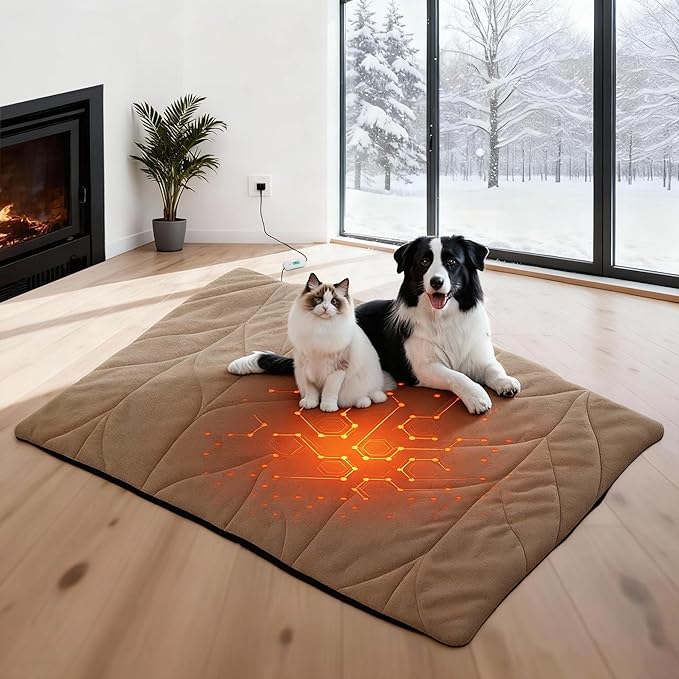 Dog Heating Pad (31"x20") - Waterproof Electric Heated Mat & Pet Bed for Indoor and Outdoor Use, Chew Resistant Cord, Machine Washable Cover with Wheat Pattern Quilting, for Cats and Pets