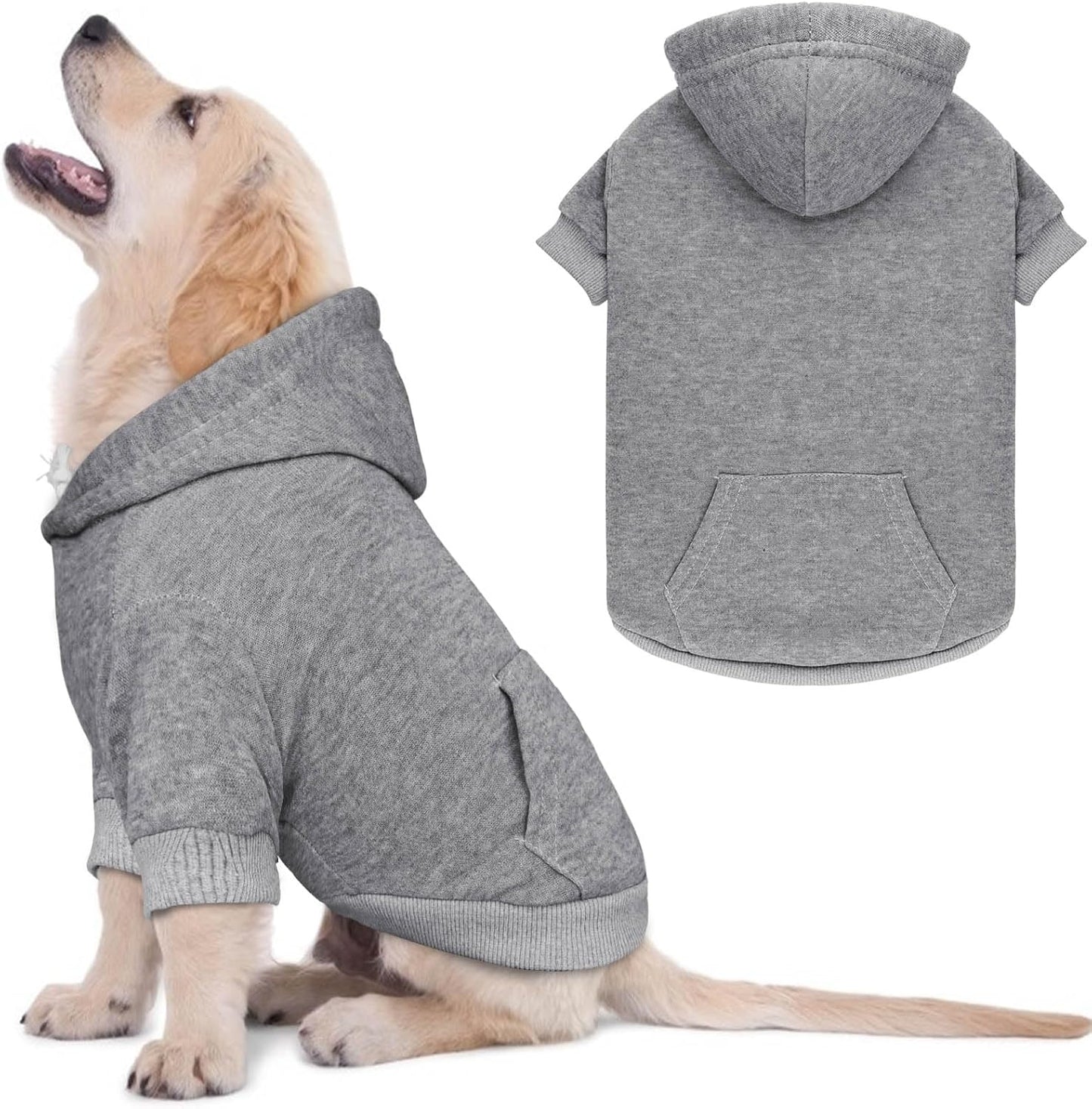 Dog Sweaters for Small Dogs Dog Hoodie Dog Sweater Solid Soft Brushed Fleece Dog Clothes Dog Hoodie Sweatshirt with Pocket(Grey-S)