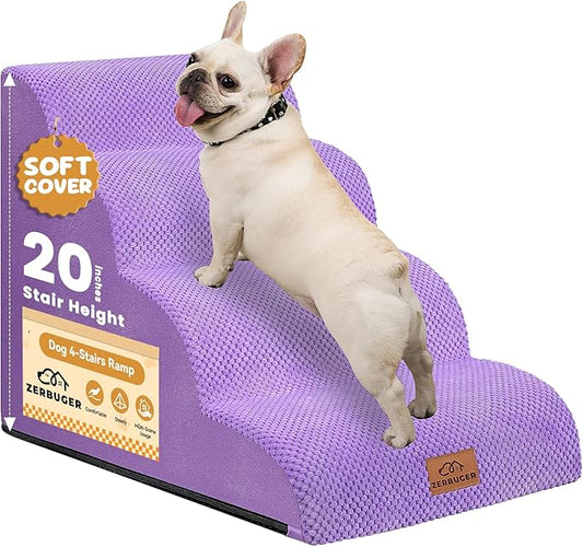 Dog Ramp and Stair for Bed 16" H-20 H,3-Step Cat Stair for Sofa and Chair,4-Step Dog Ramp for High Bed and Window,Durable Nonslip Fabric Cover for Indoor (Purple-20 H, Pet Friendly, 4)