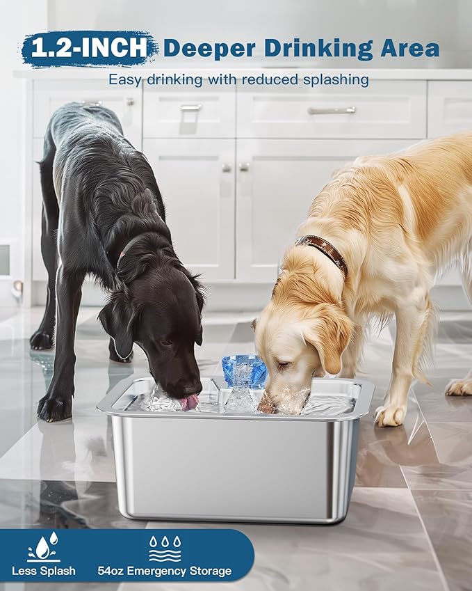 Large Dog Water Fountain Stainless Steel,3 Gallon Extra Big Pet Water Fountain for Large Dogs with 4 Filters,Automatic Dog Bowl Dispenser,Easy to Clean,Quiet Pump