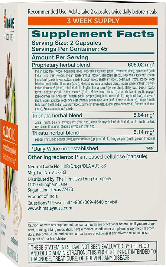 Himalaya GlucoCare – Herbal Glucose Metabolism & Pancreatic Support with Bitter Melon, Gymnema, Triphala & Turmeric – Natural Blood Sugar Support – Vegan, Non-GMO, Gluten-Free – 90 Capsules