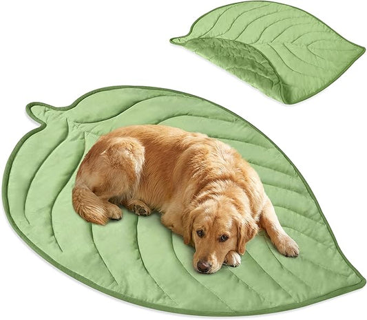 PetAmi Dog Cooling Mat, Leaf Shape, Reversible Cooling Nylon Blanket Soft Fleece Pet Pad for Dogs Cats, Summer All Season Use Q-Max>0.3, Large 52x60 in, Sage Green