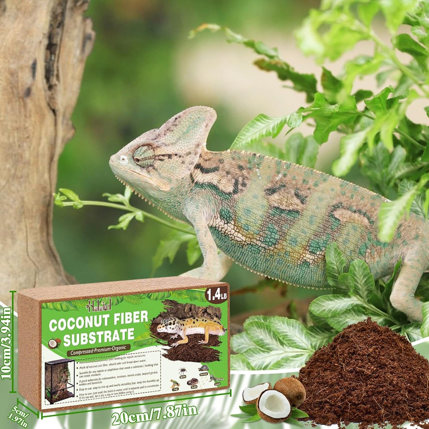 Halatool 1.4LB Coconut Fiber Substrate for Reptile Bedding Natural Coconut Husk Substrate for Snake Tarantula Enclosure Tortoises Habitat Spider Leopard Gecko Tank, Fill 2.1 Gallon Terrarium
