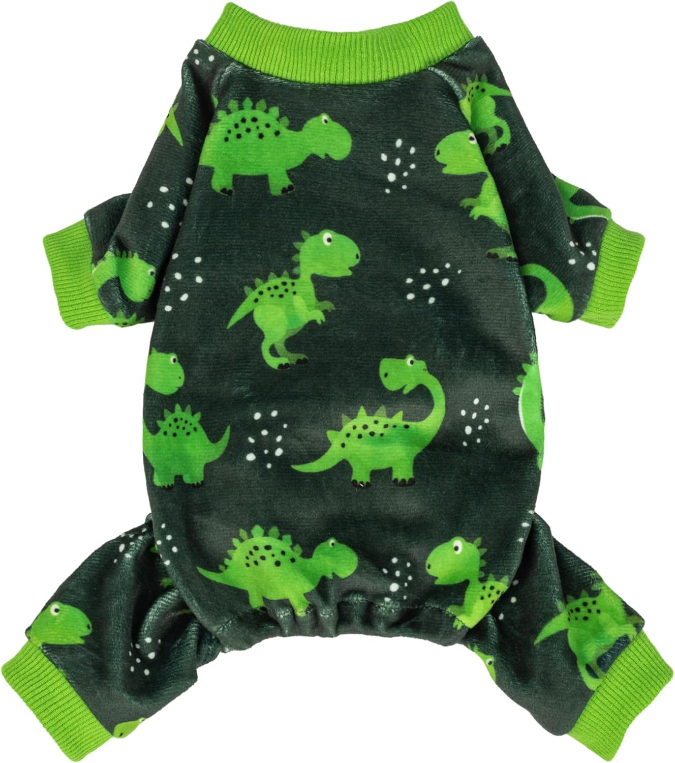 Fitwarm Dinosaur Dog Fleece Pajamas, Warm Clothes for Small Dogs Boy, Cozy Pet Onesie with Feet, Dark Green, Bright Green, Small
