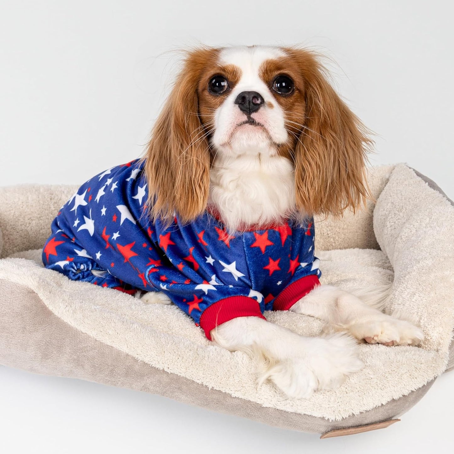 Fitwarm 4th of July Dog Pajamas, Patriotic Stars Dog Clothes for Small Dogs Boy Girl, Dog Onesie with Feet, Pet Outfit, Red, Blue, White, XXL