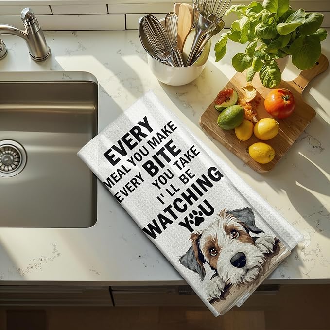 Funny Schnauzer Mastiff Dog Kitchen Towels Mom Lover Gifts Decor Dish and Hand Towel for Kitchen and Bathroom, Funny Every Meal You Make Dog Kitchen Decor, 16x24 Inches