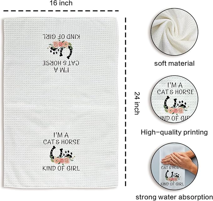 Gifts for Cat Lovers Horse Lovers Kitchen Towels, I'm a Cat and Horse King of Girl Hand Towels, Cat Gifts Horse Gifts for Girls Women Dish Towels Tea Towels for Kitchen, 16x24inch