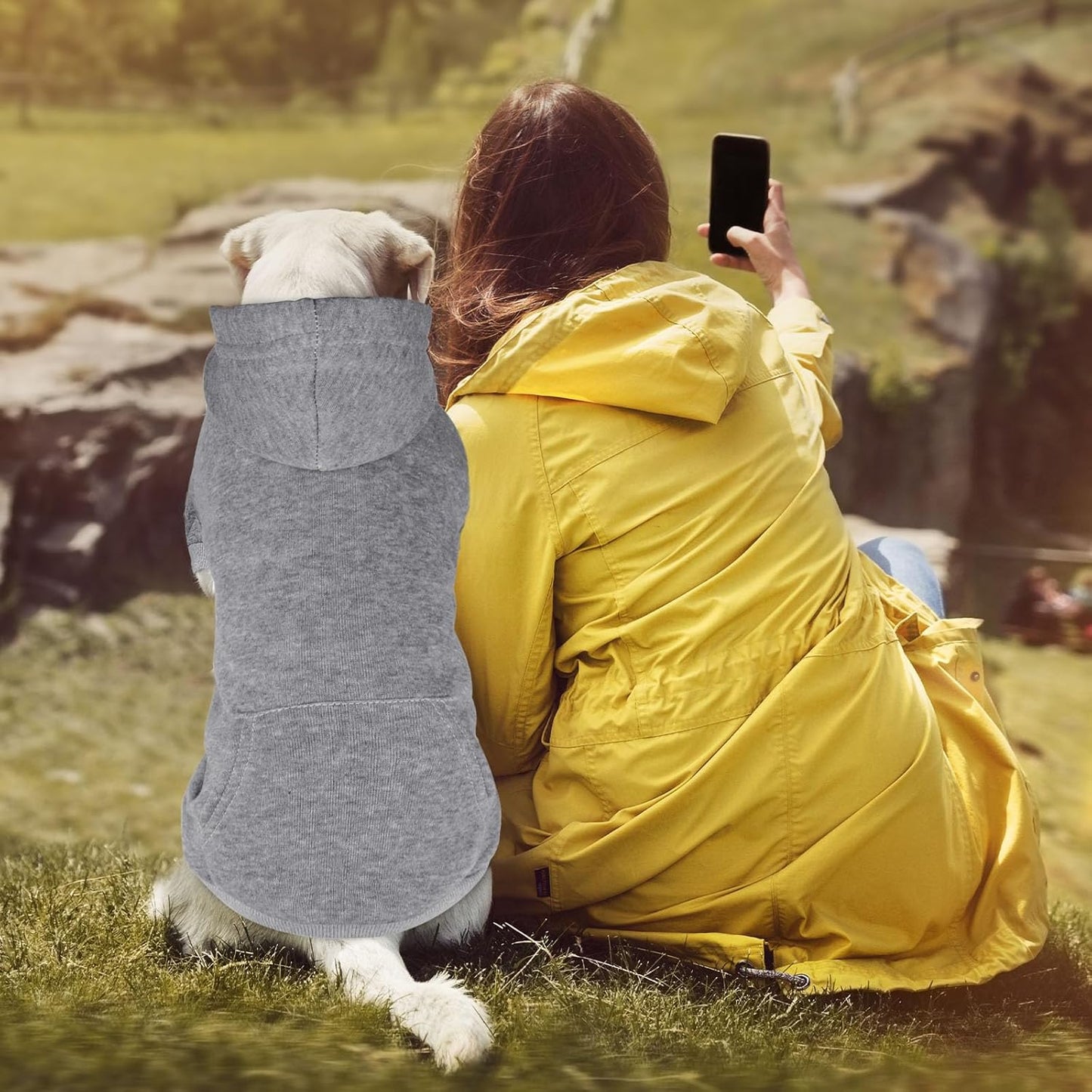 Dog Sweaters for Large Dogs Dog Hoodie Dog Sweater Solid Soft Brushed Fleece Dog Clothes Dog Hoodie Sweatshirt with Pocket(Grey-XL)