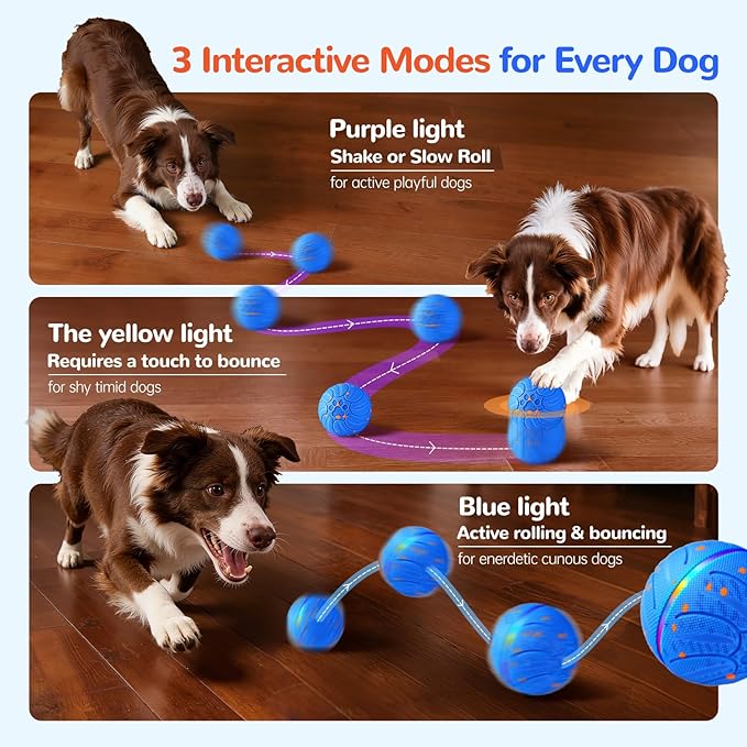 Smart Interactive Dog Toys - ETPU New Material Automatic Moving Dog Ball, Motion Activated Rolling & Rotating Bouncy Toy for Medium & Large Dogs’ Enrichment & Stimulation-Blue